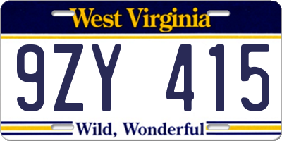 WV license plate 9ZY415