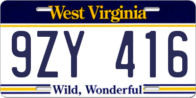 WV license plate 9ZY416