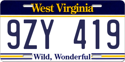 WV license plate 9ZY419
