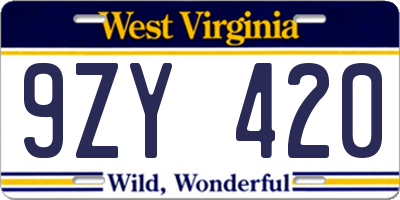 WV license plate 9ZY420