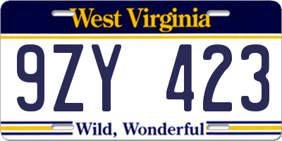 WV license plate 9ZY423