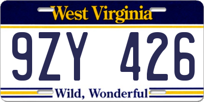WV license plate 9ZY426