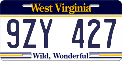 WV license plate 9ZY427