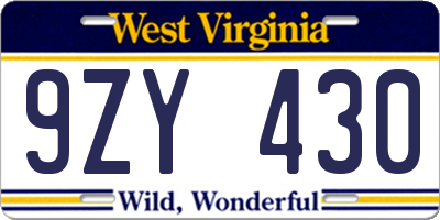 WV license plate 9ZY430