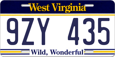 WV license plate 9ZY435