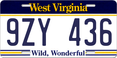 WV license plate 9ZY436