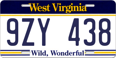 WV license plate 9ZY438