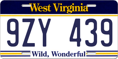 WV license plate 9ZY439