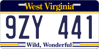 WV license plate 9ZY441