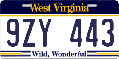WV license plate 9ZY443