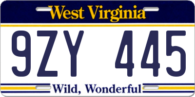 WV license plate 9ZY445