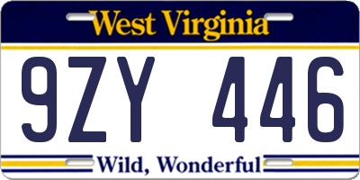 WV license plate 9ZY446