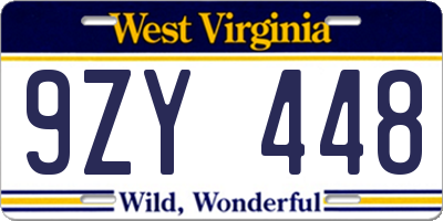 WV license plate 9ZY448