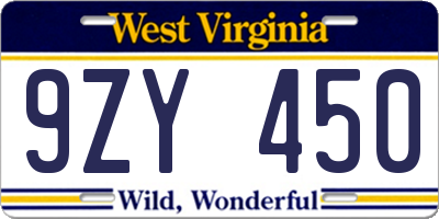 WV license plate 9ZY450