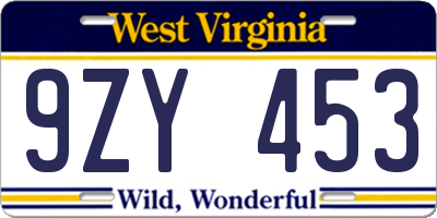 WV license plate 9ZY453