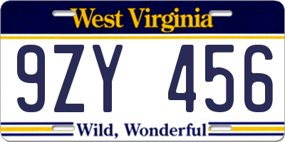 WV license plate 9ZY456