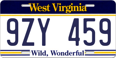 WV license plate 9ZY459