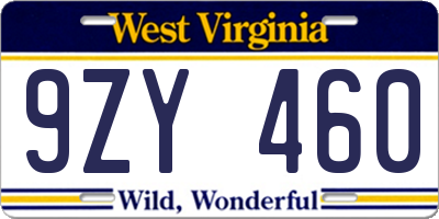 WV license plate 9ZY460