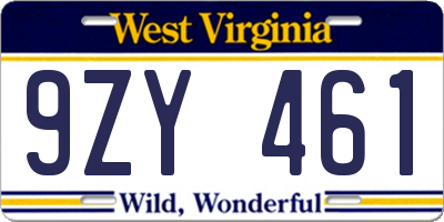WV license plate 9ZY461