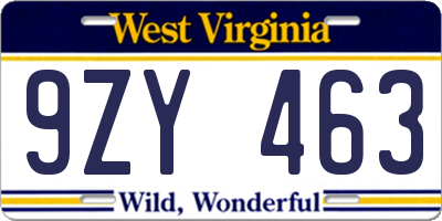 WV license plate 9ZY463