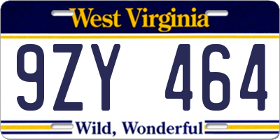 WV license plate 9ZY464