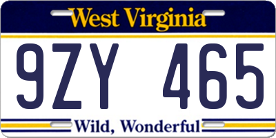 WV license plate 9ZY465