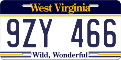 WV license plate 9ZY466