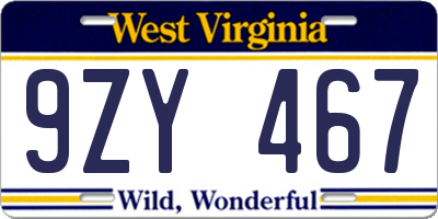 WV license plate 9ZY467