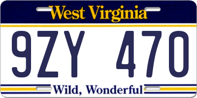 WV license plate 9ZY470