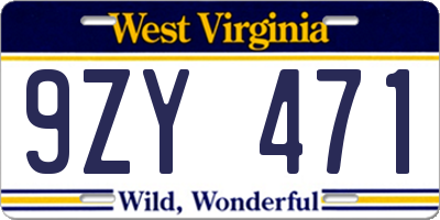 WV license plate 9ZY471