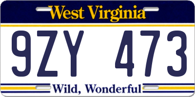 WV license plate 9ZY473