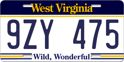 WV license plate 9ZY475