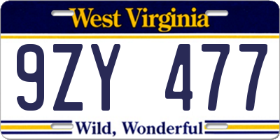 WV license plate 9ZY477