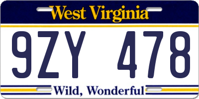 WV license plate 9ZY478