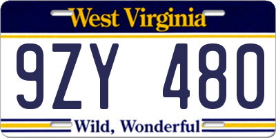 WV license plate 9ZY480