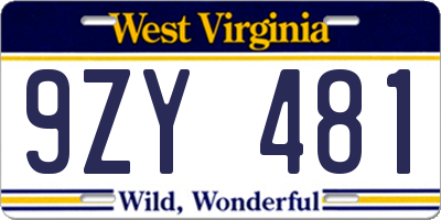 WV license plate 9ZY481