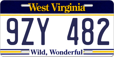 WV license plate 9ZY482