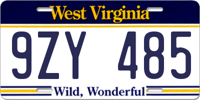 WV license plate 9ZY485