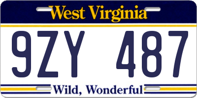 WV license plate 9ZY487