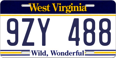 WV license plate 9ZY488