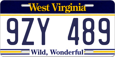 WV license plate 9ZY489