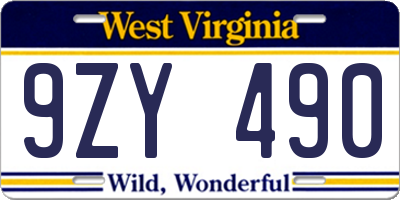WV license plate 9ZY490