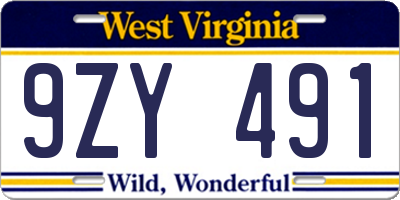 WV license plate 9ZY491