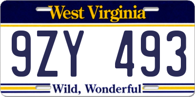 WV license plate 9ZY493