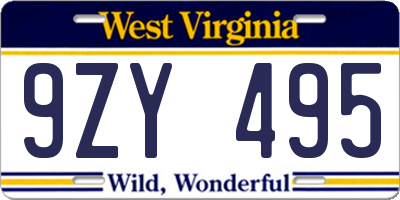 WV license plate 9ZY495