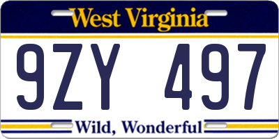 WV license plate 9ZY497