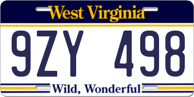WV license plate 9ZY498