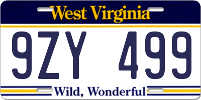 WV license plate 9ZY499