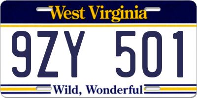 WV license plate 9ZY501