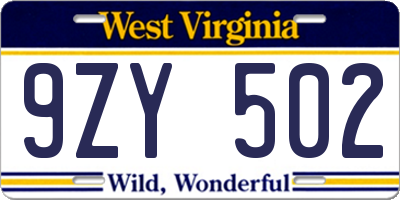 WV license plate 9ZY502